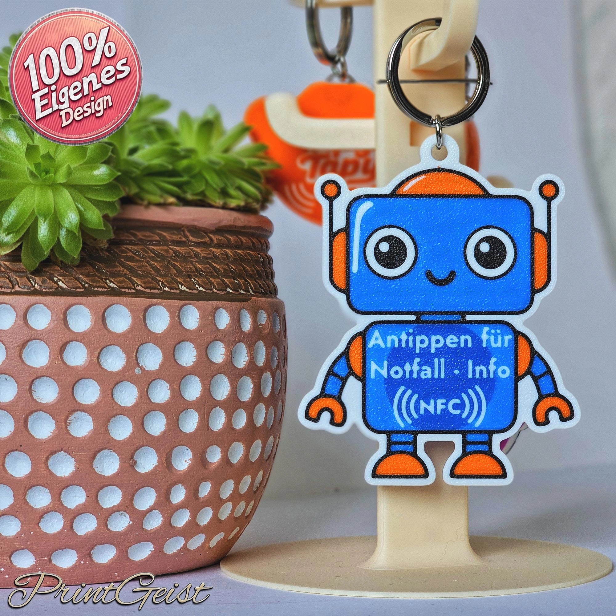 TipyTapyMini NFC Notfallkontaktanhänger –  Personalisiert für Kinder & Erwachsene Roboter