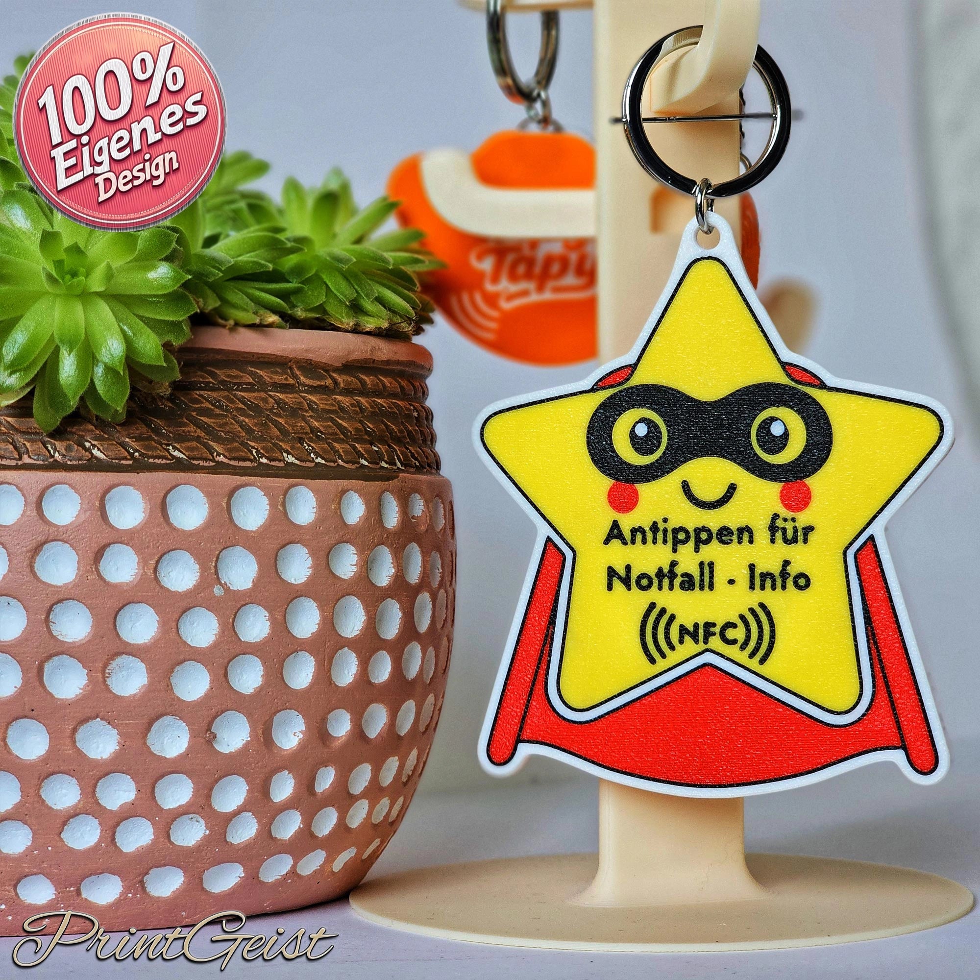 TipyTapyMini NFC Notfallkontaktanhänger –  Personalisiert für Kinder & Erwachsene Superheldenstern